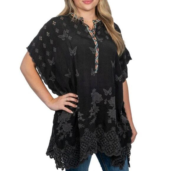 Johnny Was Fiyori Poncho Flutter Tunic Top L